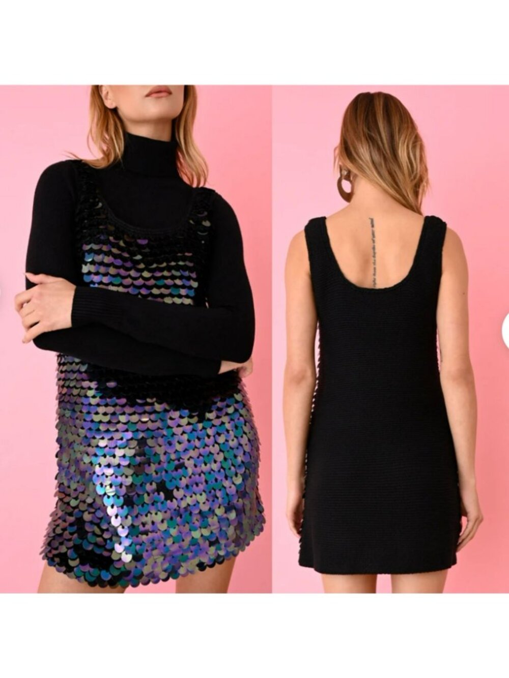 JoosTricot $695 Black Oil Slick Sequin Crochet Mini Rave Dress Retro Y2K Mermaid - Picture 5 of 11
